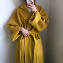 Load image into Gallery viewer, yellow Elegant Winter wool Overcoat Long Bandage Woolen Coat
