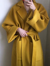 Load image into Gallery viewer, yellow Elegant Winter wool Overcoat Long Bandage Woolen Coat
